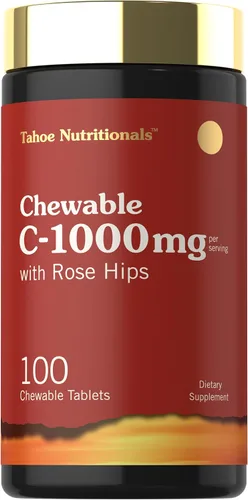 Carlyle Masticables de vitamina C | 1000 mg | 100 tabletas | Sabor naranja natural | Suplemento vegetariano, sin OMG y sin gluten | Tahoe
