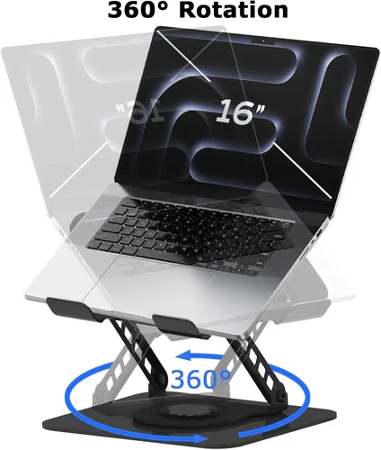 Miniatura 3 de Soporte ajustable para laptop, elevador giratorio de 360°, base estable para MacBook Pro/Air Notebook de hasta 16 pulgadas, color negro