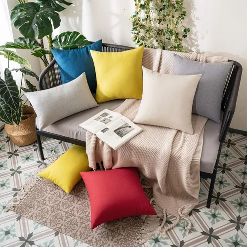 Miniatura 3 de MIULEE Paquete de 2 fundas de almohada decorativas para exteriores, impermeables, sólidas, de lino sintético, para jardín, granja, patio, tienda