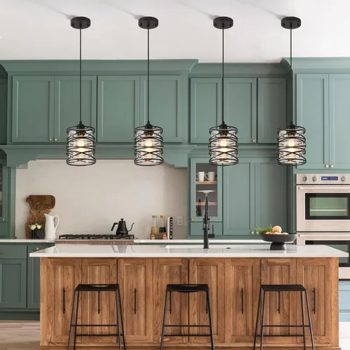Miniatura 6 de Paquete de 1 lámpara colgante de 6.3 pulgadas en espiral negra para isla de cocina, luz moderna de metal soplado a mano, vidrio sembrado, luz Negro