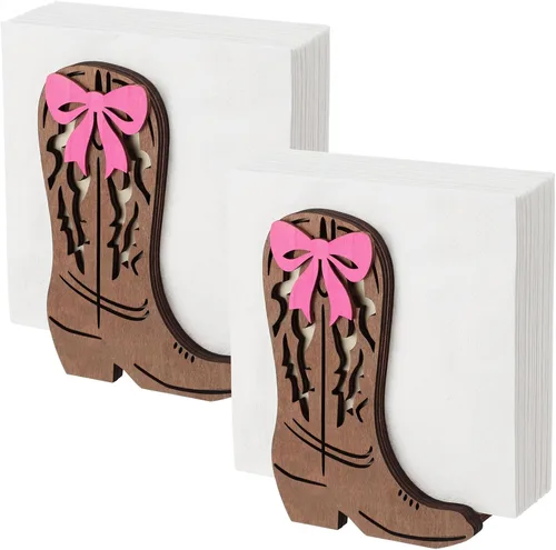 CroBlissful Servilleteros para botas de vaquero occidental, 2 unidades, para mesa, cocina, granja, servilletero, soporte de papel rústico de pie,