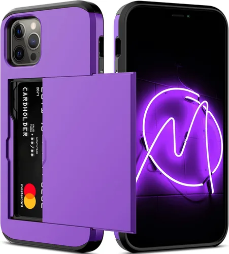 Miniatura 23 de Nvollnoe Funda para iPhone 12/12 Pro con Portarjetas [Almacena 5 Tarjetas] Funda Cartera de Doble Capa Resistente de Servicio Pesado a Prueba