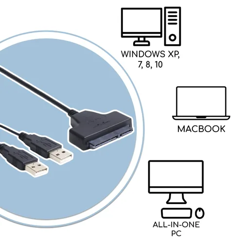 Miniatura 2 de KUJOBUY Adaptador de cable SATA a USB 2.0 para disco duro HDD de 2.5 "Conector de disco duro SSD de 22 pines 7+15 Cable SATA 1 2 3 Convertidor