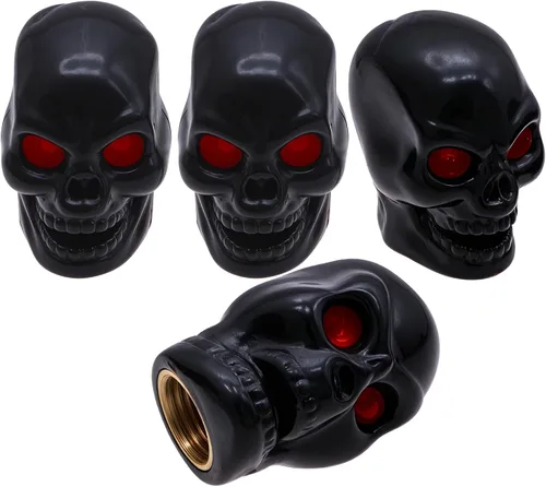 Miniatura 30 de 4 tapones de válvula de neumático estilo calavera, con anillo de goma O, cubiertas universales de vástago de válvula de neumático de núcleo de cobre