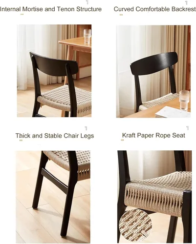 Miniatura 6 de Sillas de comedor tejidas, modernas sillas de comedor de ratán, sillas de cocina con patas de metal, sillas laterales sin brazos para el hogar, bar