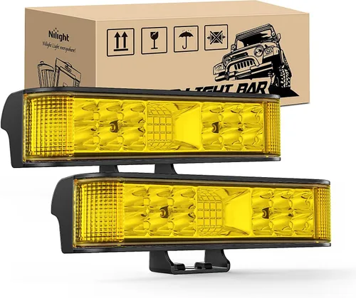 Nilight Disparador lateral LED amarillo 2 unidades 6.5 pulgadas 60W haz de inundación para conducción fuera de carretera niebla barra de luz de