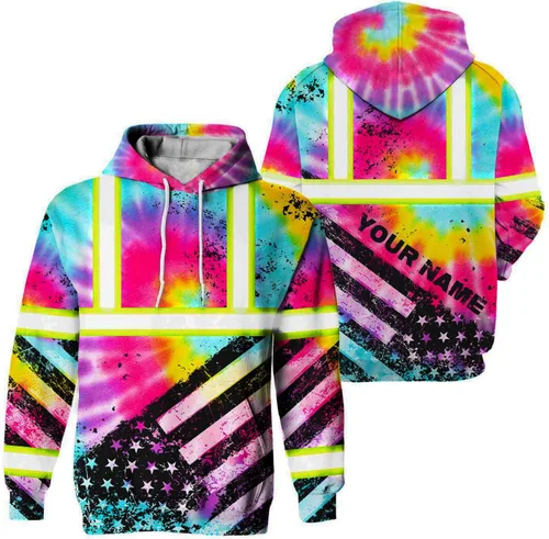 Miniatura 15 de Sudadera con capucha de alta visibilidad con la bandera de Estados Unidos para hombre, sudadera con capucha reflectante de seguridad