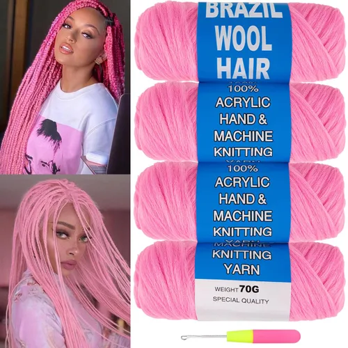 Miniatura 11 de COOKOO 2 rollos de hilo de lana brasileña color negro natural para cabello trenzado de ganchillo, trenzas, torsión, urdimbres, torsión senegalesa