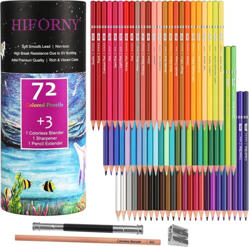 HIFORNY Juego de 75 lápices de colores para adultos, 72 lápices de colores con extras; lápices de dibujo, suministros de manualidades para adultos