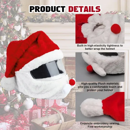 Miniatura 5 de x xotic tech Cubierta para Casco de Motocicleta de Papá Noel Navideño, Cubierta de Felpa para Casco de Cara Completa de Natividad Papá Noel Sombrero