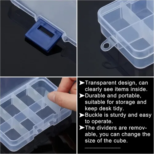 Miniatura 5 de NBEADS Paquete de 10 mini cajas organizadoras de plástico de 8 rejillas, 2.7 x 4.2 x 0.8 pulgadas, divisores de joyería de plástico transparente