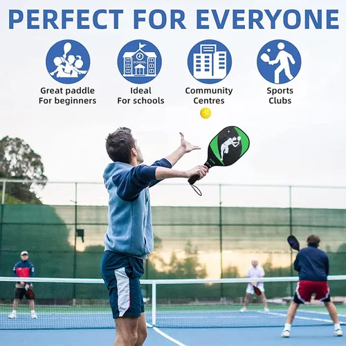 Miniatura 3 de Juego de 2 palas de pickleball con 2 raquetas de fibra de vidrio, 2 bolas de pickleball con bolsa de transporte para interiores y exteriores