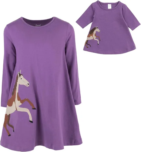 Miniatura 12 de Leveret - Conjunto de vestidos a juego para niña y para muñeca, 100% algodón, gran variedad de estilos, (tallas de 2 a 14 años)