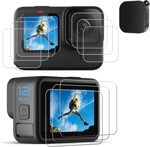 PCTC 9 protectores de pantalla de Hero 12, 11, 10, 9, compatibles con Go Pro Hero 12/Hero 11/Hero 10/Hero 9, negro, 9 paquetes de protectores de
