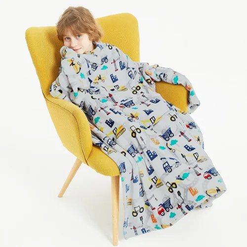Miniatura 16 de Softan Manta de forro polar para niños con mangas y bolsillo para el pie para niños y niñas, manta ligera y suave, diseño de gato