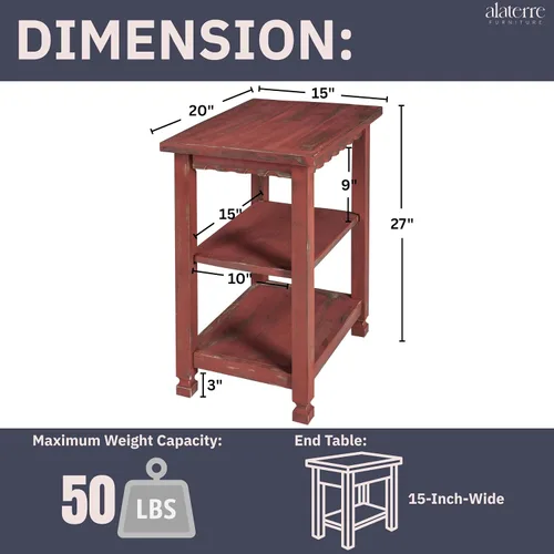 Miniatura 3 de Alaterre Furniture Country Cottage - Mesita de noche rústica de granja, mesa auxiliar estrecha de 3 niveles con acabado desgastado desgastado