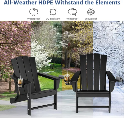 Miniatura 7 de Yaheetech Silla Adirondack plegable para exteriores, silla Adirondack de plástico HDPE con soporte para taza/teléfono móvil para terraza, patio