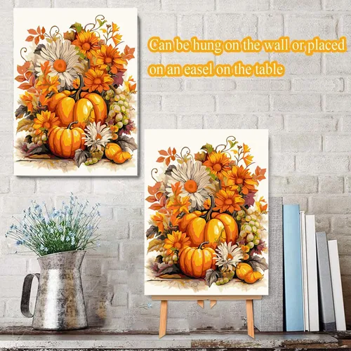 Miniatura 3 de Meothan Kits de pintura por números para adultos enmarcados, pintura de otoño por números para adultos principiantes, kits de pintura de calabaza