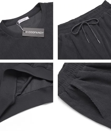 Miniatura 50 de COOFANDY Conjunto deportivo de 2 piezas para hombre, sudadera de manga larga, sin botones, para deportes, casual, fitness, trotar