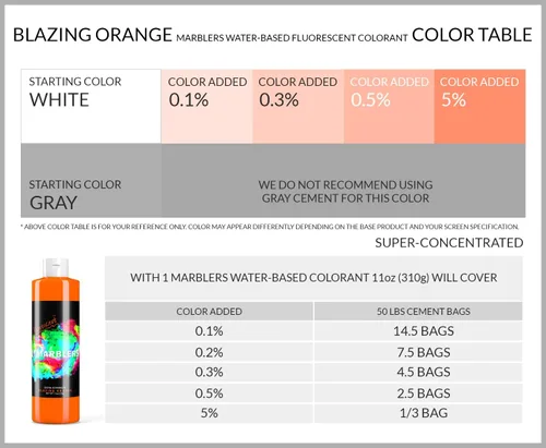 Miniatura 2 de MARBLERS Pigmento líquido fluorescente a base de agua [naranja ardiente] 11 oz (310 g) Concreto neón y colorante de cemento para yeso, lechada