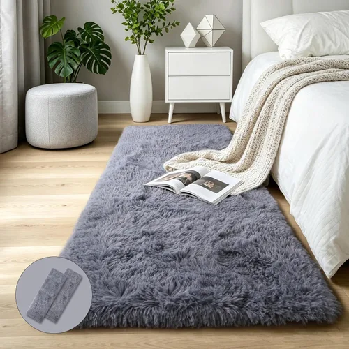 Miniatura 53 de KICHOWUA - Tapete grueso y esponjoso de 3 x 5 pies, color negro, ultrasuave, lavable, antideslizante, acogedor y peludo, para sala, dormitorio