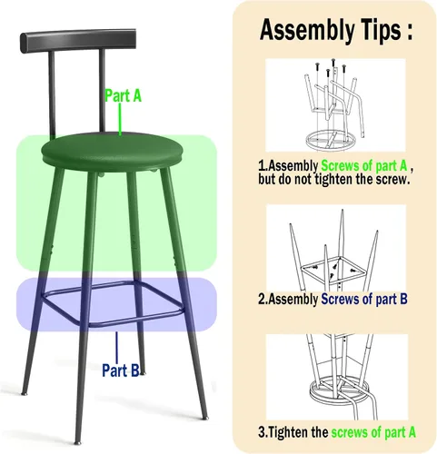 Miniatura 7 de Taburetes de bar, juego de 2 taburetes de cocina altos, sillas de bar con respaldo y reposapiés, taburetes industriales con asiento suave de PU