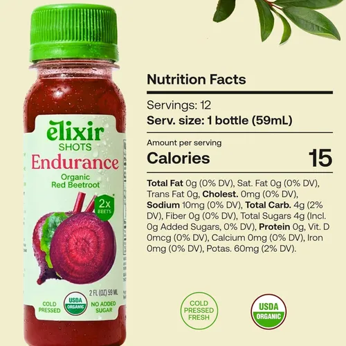 Miniatura 2 de Elixir Shots, Endurance & Wellness Shot con ingredientes 100% orgánicos prensados en frío, remolacha, zanahoria, apio, limón, sin azúcares añadidos