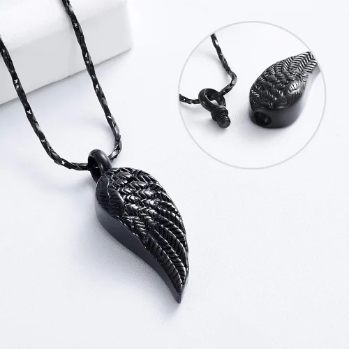 Miniatura 3 de Imrsanl Collar de urna de cremación de ala de ángel para cenizas para mujeres y hombres, colgante de urna de acero inoxidable, soporte para cenizas