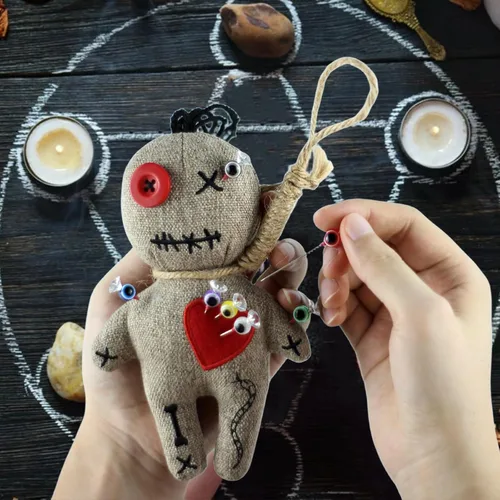 Miniatura 6 de Ayidawedo® Kit auténtico de muñeca vudú LOA incluye cartas de hechizos y alfileres para aliviar el estrés en caja de ataúd de madera - Juego