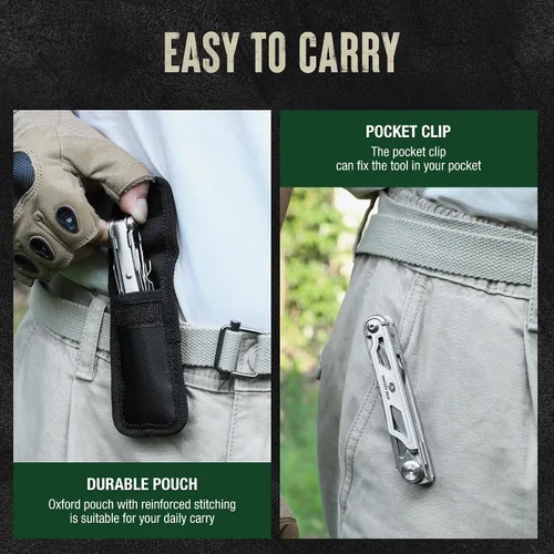 Miniatura 8 de Mossy Oak - Cuchillo multiherramienta plegable de bolsillo 12 en 1 con funda, cuchillo multiherramienta de acero inoxidable con clip, herramientas