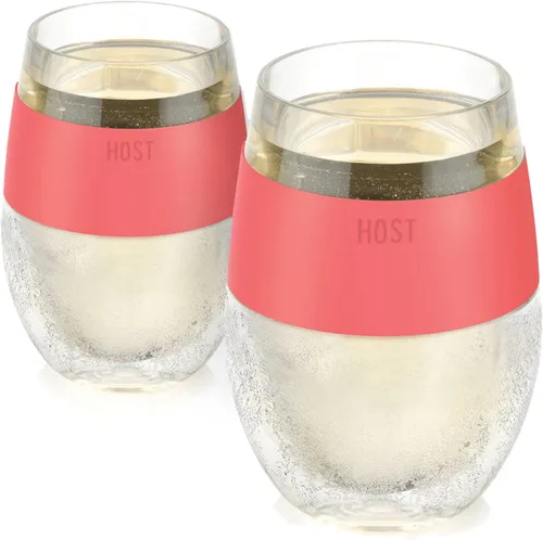 Host Set de 2 Tazas para Vino Congelables - Tazas de Plástico de Doble Pared Aisladas para Enfriar Vino con Gel Congelante, Vasos de Vino para Vino
