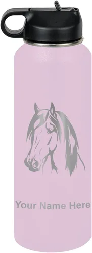 Miniatura 76 de LaserGram Botella de agua personalizada, cabeza de caballo 1, acero inoxidable de doble pared aislada al vacío con popote superior, regalo grabado
