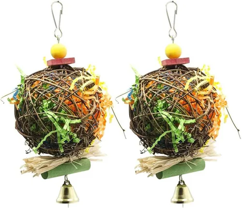EBaokuup Paquete de 2 juguetes para masticar pájaros, trituradora de forraje, jaula de loro, juguete colgante para cacatúa conure africano gris