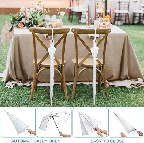 Miniatura 4 de Saintrygo Paquete de 20 sombrillas de boda con mango de gancho en J, resistentes al viento, paraguas grande de burbujas para adultos y niños, lluvia