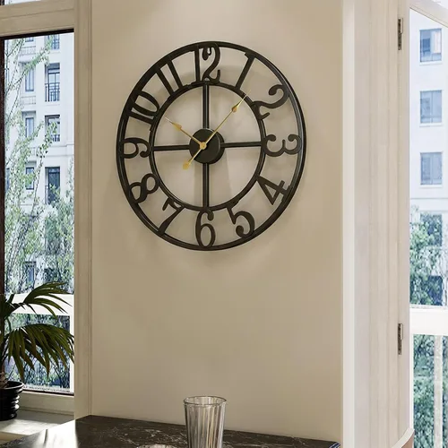 Miniatura 8 de Reloj de pared negro de 16 pulgadas decorativo, moderno reloj de metal para sala de estar, funciona con pilas, silencioso, sin tictac, números