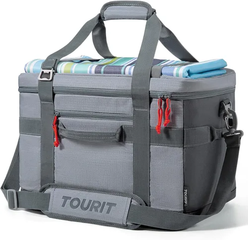 Miniatura 20 de TOURIT Lonchera térmica con lados blandos 48/60 latas gran bolsa de almuerzo plegable, caja de hielo, 8.4/10.6 galones enfriadores sin fugas y Negro