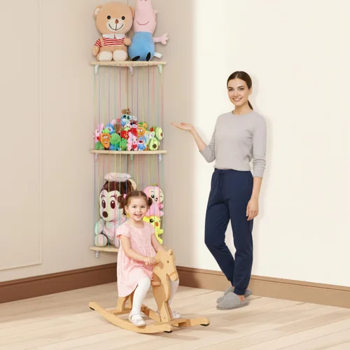 Miniatura 5 de Hamaca de Almacenamiento para Animales de Peluche, Soporte de Juguetes de Peluche de Madera, Organizador de Almacenamiento de Juguetes para Sala