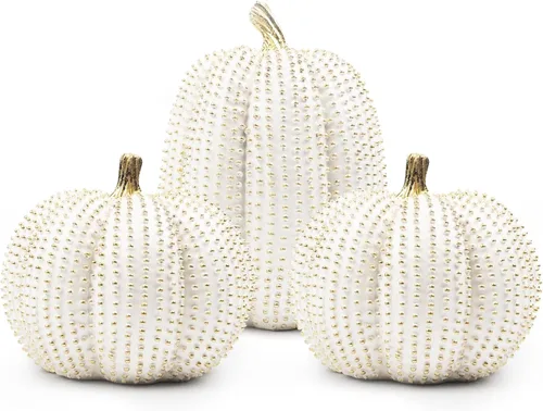 3 piezas de calabazas de resina de Acción de Gracias, figuras de calabaza de otoño blancas y doradas, calabazas grandes de resina para el hogar,