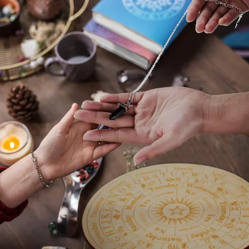 Miniatura 5 de Tablero de péndulo de estrellas de madera, tablero de mensajes metafísicos de adivinación para brujería, kit de suministros de altar wicca
