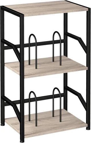 Miniatura 9 de LOAKEKEL Soporte para tocadiscos con almacenamiento de vinilo, mesa auxiliar de 3 niveles con estante, soporte giratorio alto con divisores