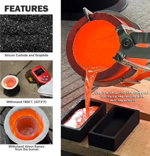 Miniatura 3 de CANALHOUT Crisoles de grafito de carburo de silicio, crisoles para derretir metal, resisten la alta temperatura de 1800℃ (3272°F), fundición