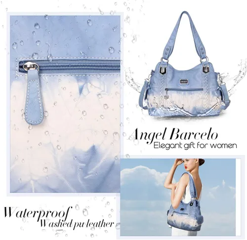 Miniatura 233 de Angel Barcelo - Bolsa de hombro amplia para mujer, diseño Hobo, cuero lavado