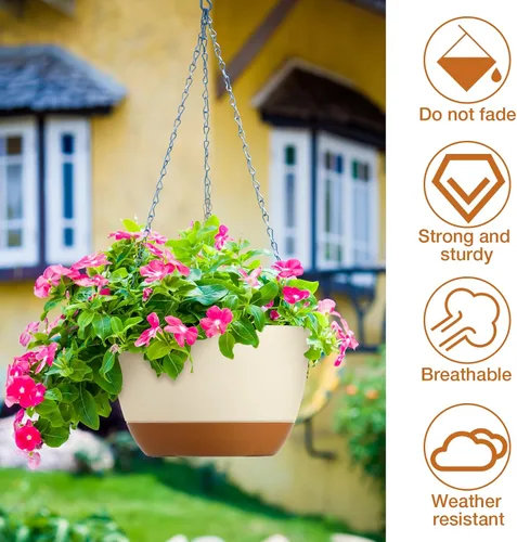 Miniatura 4 de Mumufy 6 macetas colgantes de 8 pulgadas para plantas de interior y exterior, color beige