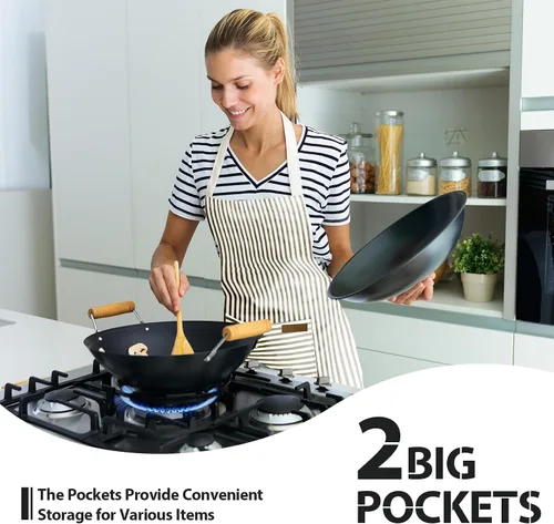 Miniatura 5 de VALOME Paquete de 2 delantales de cocina, delantales para cocinar con 2 bolsillos, correa ajustable unisex para el cuello, delantales de chef