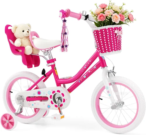 Miniatura 20 de Glaf - Bicicleta para niñas de 12, 14, 16 pulgadas con ruedas de apoyo, bicicleta para niños pequeños de 2 a 9 años, bicicleta con canasto y asiento