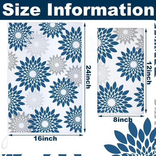 Miniatura 4 de Kajaia 4 paños de cocina azules florales paños de cocina geométricos, toallas de mano decorativas bohemias, paños de mano absorbentes a cuadros