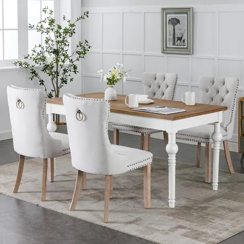 Miniatura 4 de ODUSE-DAILY Juego de 4 Sillas de Comedor de Lino Beige, Juego de 4 Sillas de Cocina y Comedor, Sillas de Comedor Capitoné, Tapizadas, Patas de Patas