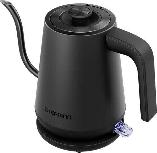 Chefman Gooseneck Electric Kettle, 0.8L Pour Over, Black | One-Touch Operation, Boil-Dry Protection, Auto Shut-Off, Ultra-Fast Hot Water Boiler, For