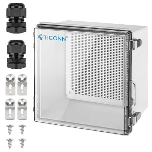 Miniatura 25 de TICONN - Caja de conexiones eléctricas impermeable IP67 con carcasa de plástico ABS con tapa con bisagras con placa de montaje, soportes de pared
