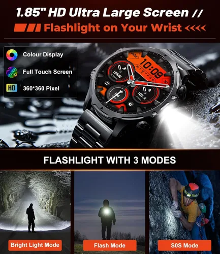 Miniatura 3 de LIGE Relojes inteligentes para hombre (respuesta/hacer llamadas) con linterna LED, pantalla HD de 1.85 pulgadas, reloj inteligente deportivo al aire